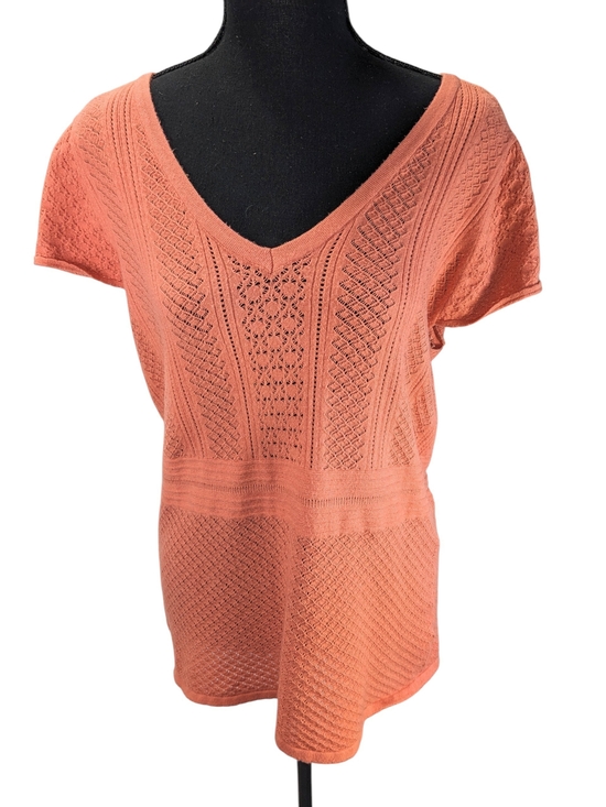 torrid Tops - Torrid Coral Knit V-Neck Short Sleeve Top Plus Size 1X